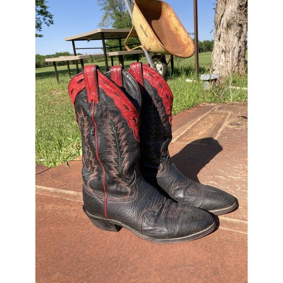 Original Abilene Boots Western Cowboy Red Black Leather (READ F/ SIZE) VTG 90s - Picture 1 of 12